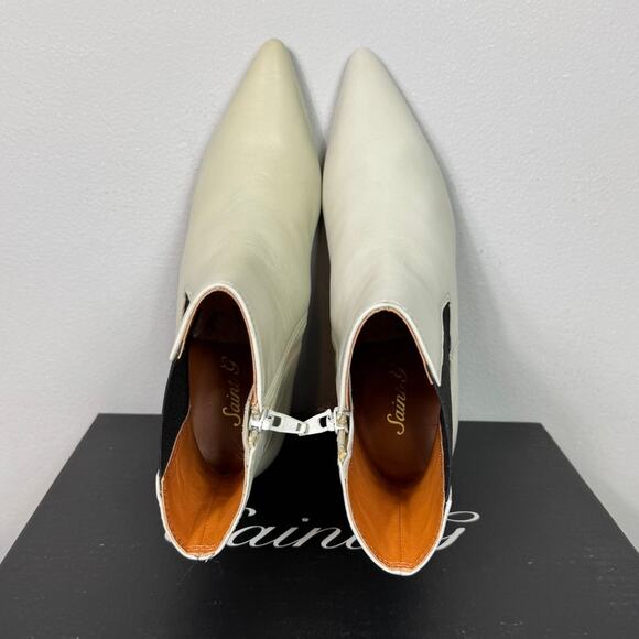 Saint G Elliana Off White Leather Sculpted Heel Chelsea Boots Women's Size EU 38 - Picture 6 of 9